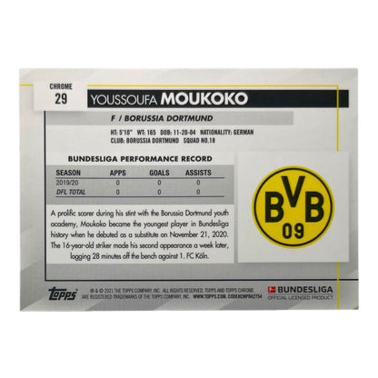 TOPPS サッカーカード CHROME YOUSSOUFA MOUKOKO BORUSSIA DORTMUND #29 中古 IT2