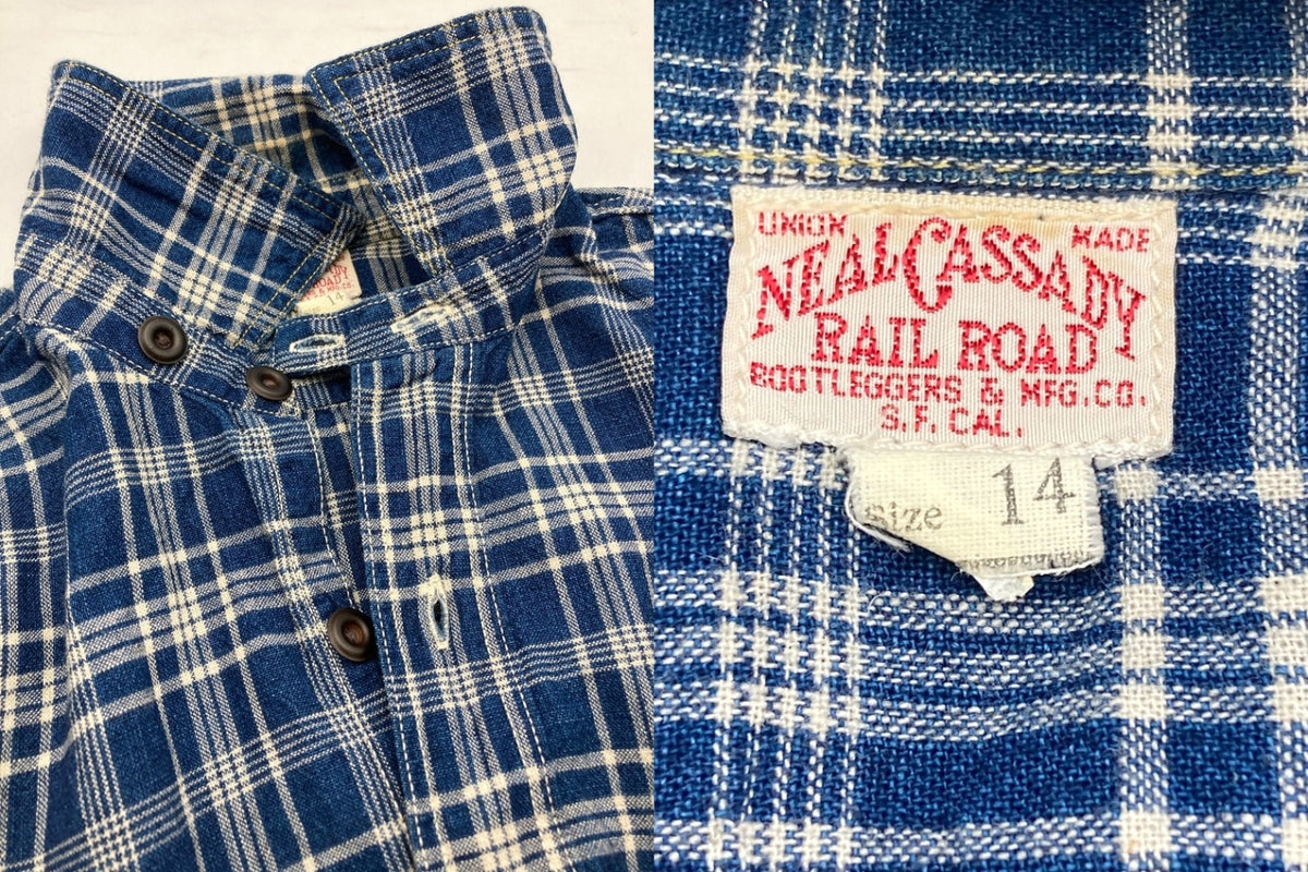FREEWHEELERS フリーホイーラーズ Neal Cassady Railroad ベイクヘッドシャツ インディゴチェック サイズ14 メンズ 中古 D4