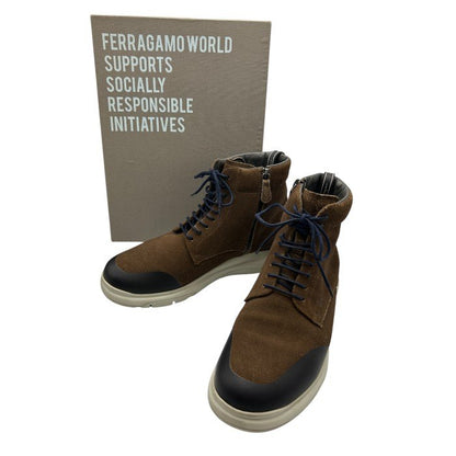 Salvatore Ferragamo サルヴァトーレ フェラガモ スエード ハイカット スニーカー 7.5(約25.5cm) 靴 シューズ メンズ ブラウン 中古 W4