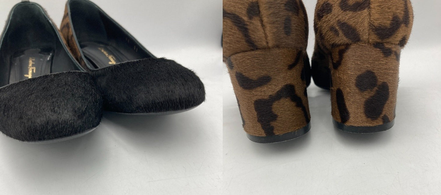 Salvatore Ferragamo サルヴァトーレフェラガモ ハラコ レオパード パンプス サイズ4 レディース 中古 D4