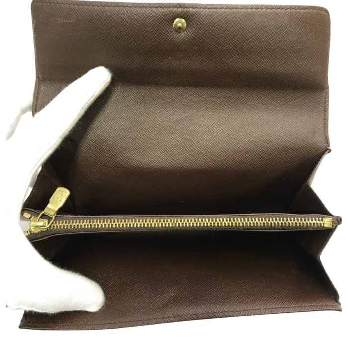 LOUIS VUITTON ルイヴィトン ダミエ ポシェット ポルト モネ クレディ 長財布 二つ折り カード2枚 ブラウン N61725 中古 T1