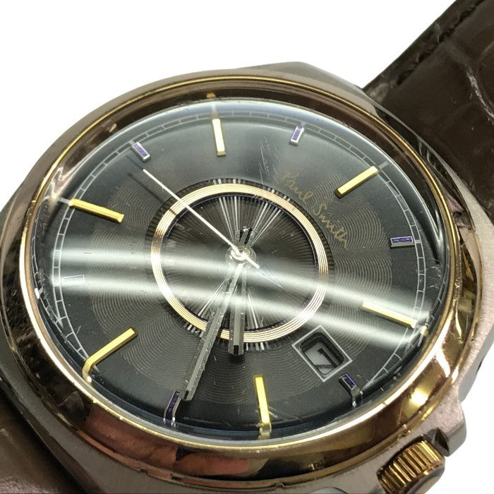 Paul Smith ポールスミス 腕時計 メンズ アナログ ソーラー 電波 デイト レザーベルト SS シルバー/ブラック H416-S084652 中古 T1