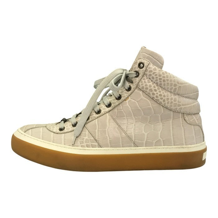 JIMMY CHOO ジミーチュウ スニーカー メンズ ハイカット クロコ型押し レザー ロゴソール ホワイト系 43サイズ 中古 T1