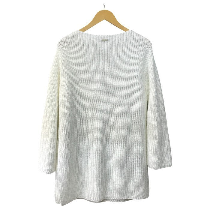 FERRAGAMO フェラガモ ニットトップス レディース 春 コットン サイドカット スリット ボートネック チュニック ホワイト XSサイズ 中古 T1