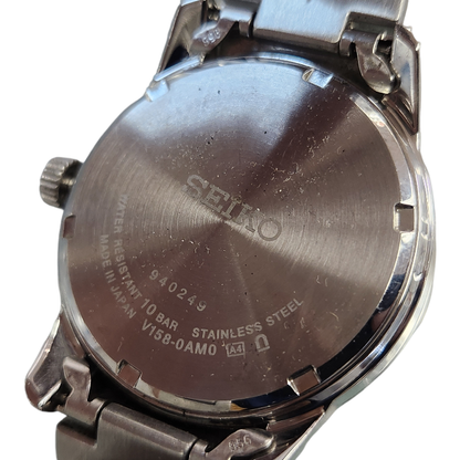 SEIKO セイコー 腕時計 メンズ ソーラー クォーツ デイデイト 日付 曜日 シルバー/ブラック V158-0AM0 中古 T1