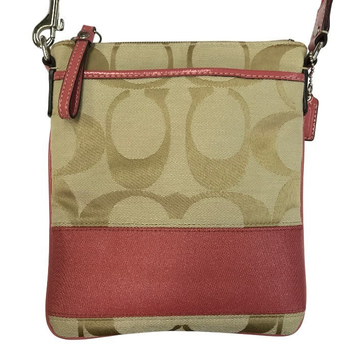 COACH コーチ シグネチャー スウィングバッグ レディース キャンバス 斜め掛け ショルダー ベージュ/ピンク 中古 T1