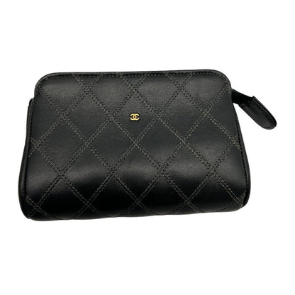 CHANEL シャネル ビコローレ ラムスキン ポーチ 羊革 キルティング ブランド レディース 中古 W1