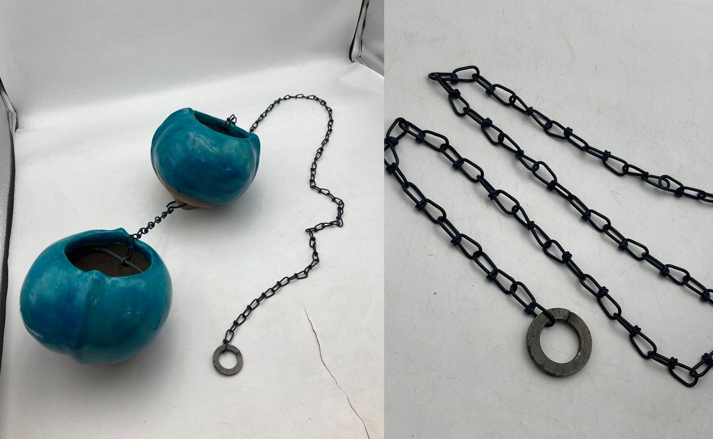 庄堂造 トルコ青 釣生 花器 中古 D4
