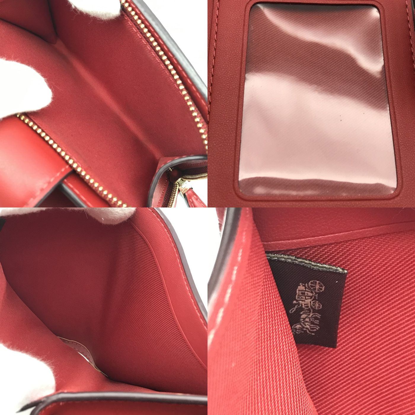 COACH コーチ シグネチャー 財布 レディース 2つ折り PVC コーテッドキャンバス パスケース ブラウン/レッド CW786 中古 T1