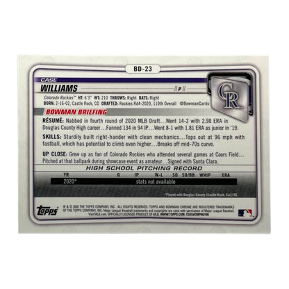 TOPPS MLBカード BOWMAN CHROME 1ST CASE WILLIAMS COLORADO ROCKIES /150 #BD-23 中古 IT2