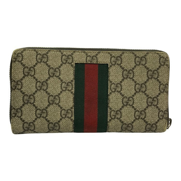 GUCCI グッチ GGスプリーム 長財布 ユニセックス ラウンドファスナー ジップ PVC 蜂 ビー 刺繍 シェリー ベージュ 408831 中古 T1
