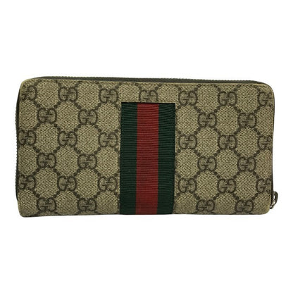 GUCCI グッチ GGスプリーム 長財布 ユニセックス ラウンドファスナー ジップ PVC 蜂 ビー 刺繍 シェリー ベージュ 408831 中古 T1