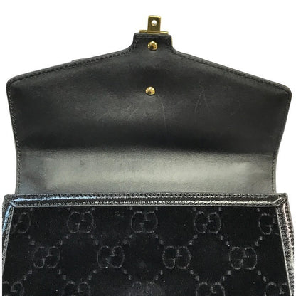 GUCCI グッチ シルヴィ ショルダーバッグ レディース ベロア GG柄 ゴールドチェーン 斜め掛け シェリー ブラック 524405 493075 中古 T1