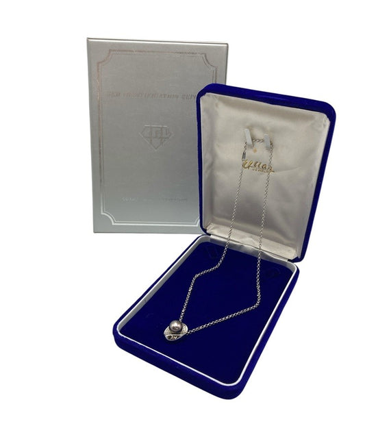 K18WG/Pt850 パール(南洋黒真珠)10mm ダイヤ0.23ct ネックレス 中古 D4