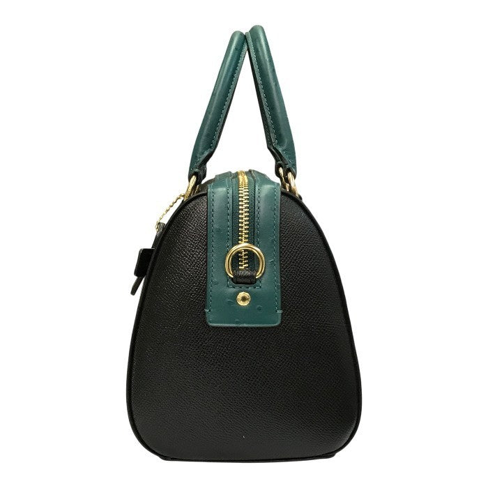 COACH コーチ ハンドバッグ レディース レザー 2way 斜め掛け ショルダー ボストン ブラック/グリーン F88033 中古 T1