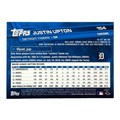 TOPPS MLBカード CHROME JUSTIN UPTON DETROIT TIGERS /299 #154 中古 IT2