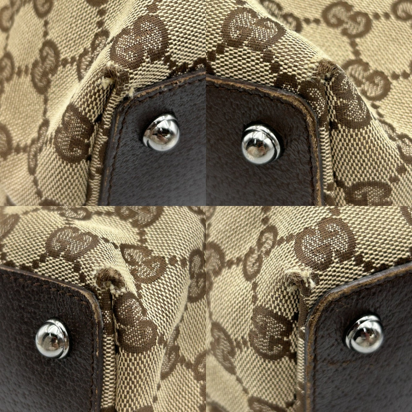 GUCCI グッチ GGキャンバス トート バッグ 120836 ブラウン 鞄 ブランド レディース おしゃれ レザー 中古 W４