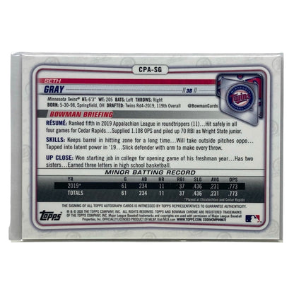 TOPPS MLBカード BOWMAN CHROME SETH GRAY TWINS 15/50 #CPA-SG 中古 IT2