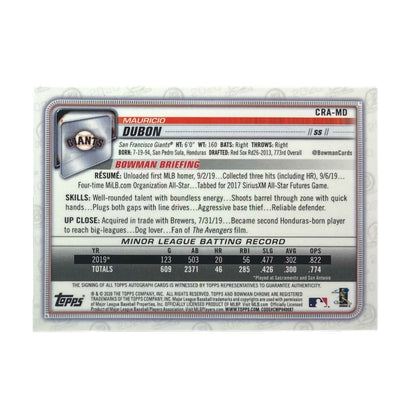 TOPPS MLBカード BOWMAN CHROME MAURICIO DUBON SAN FRANCISCO GIANTS #CRA-MD 中古 IT2