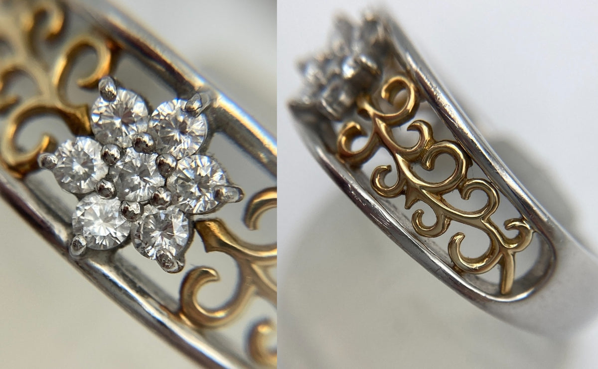 Pt900/K18 ダイヤ0.20ct フラワーモチーフ リング 13号 中古 D4