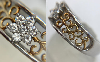 Pt900/K18 ダイヤ0.20ct フラワーモチーフ リング 13号 中古 D4
