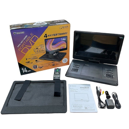[山善] YAMAZEN 14インチ ポータブルDVDプレーヤー CPD-NC140(B) 車載用ケース付き モバイルバッテリー対応 4WAY電源 USB SDカード CD アウトドア キャンプ  中古 R4