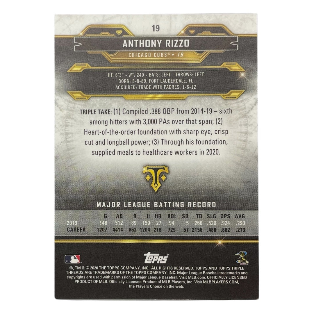 TOPPS MLBカード TRIPLE THREADS ANTHONY RIZZO CHICAGO CUBS /275 #19 中古 IT2