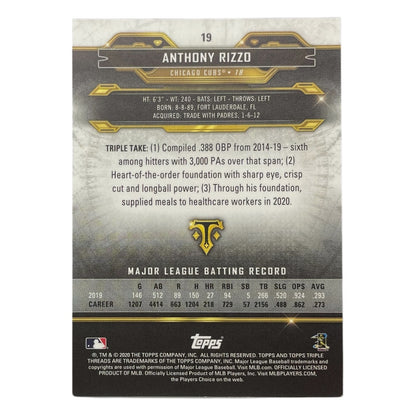 TOPPS MLBカード TRIPLE THREADS ANTHONY RIZZO CHICAGO CUBS /275 #19 中古 IT2