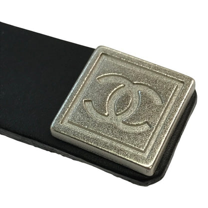 CHANEL シャネル バングル レディース レザー ブレスレット ココマーク ホック留め 長さ調節可 シルバー金具 ブラック 中古 T1