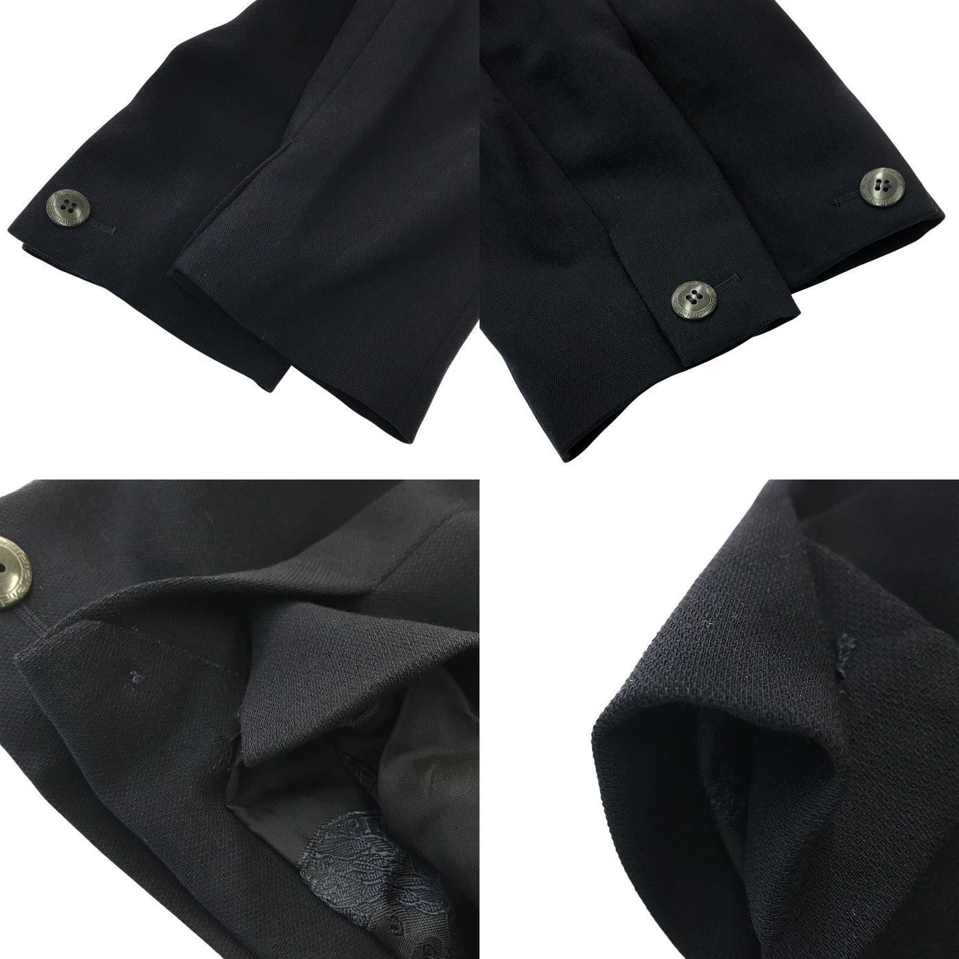 GIANNI VERSACE ヴェルサーチ ジャケット/パンツ スーツ上下セット メンズ 春秋 ダブルブレスト 4釦 4つボタン 無地 ツータック ブラック 52サイズ 中古 T1