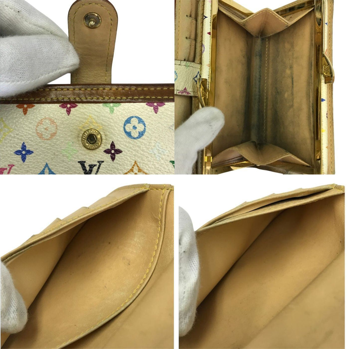 LOUIS VUITTON ルイヴィトン マルチカラー ポルトフォイユ ヴィエノワ 財布 レディース 2つ折り がま口 ホワイト M92987 中古 T1