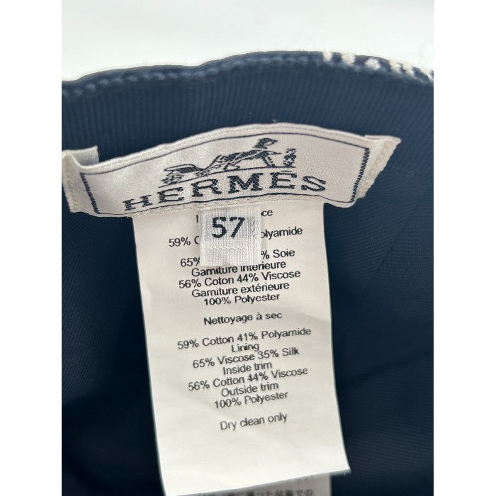 HERMES エルメス ペイズリー柄 キャップ 帽子 ブランド ネイビー メンズ 中古 送料無料 W４
