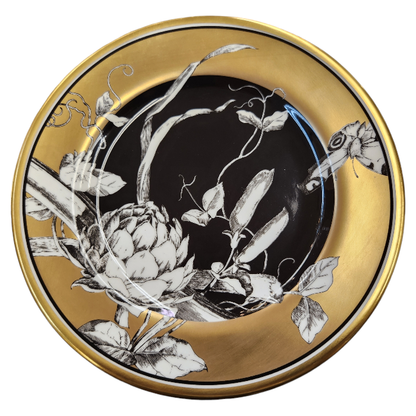 MINTON ミントン ROSENBORG ローゼンブルグ プレート 2枚セット 16.5cm ペア 陶磁器 金彩 花 ボタニカル ホワイト/ブラック/ゴールド ROSENB6P 中古 T1