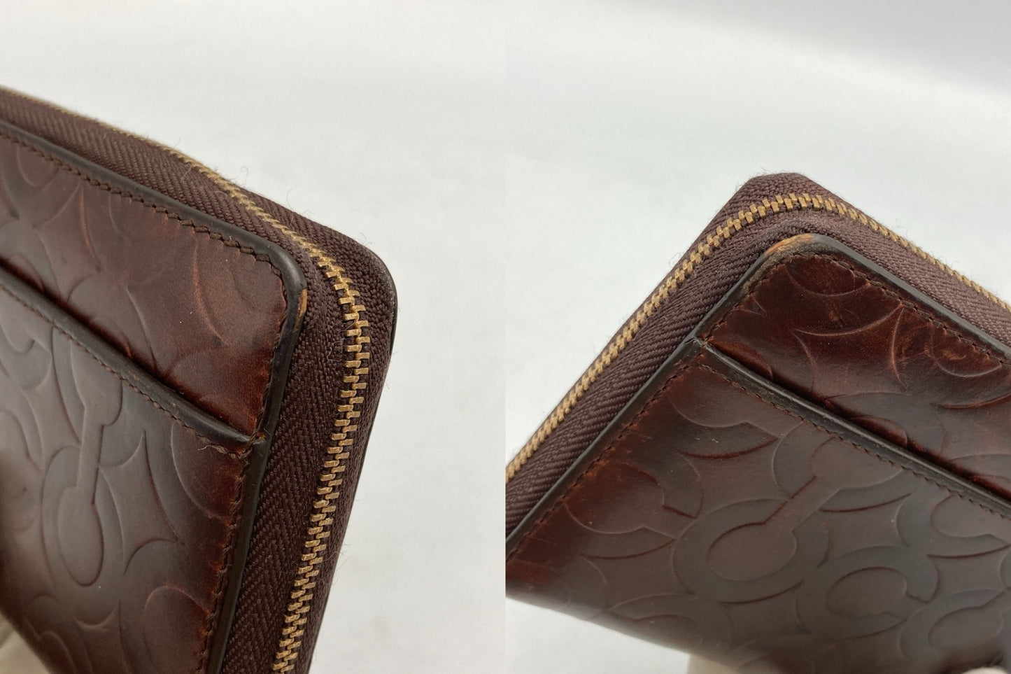 COACH コーチ 型押しレザー シグネチャー ラウントファスナー 長財布 中古 D4