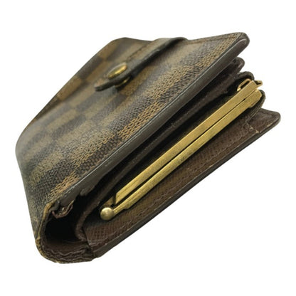 LOUIS VUITTON ルイヴィトン ダミエ エベヌ ポルトモネ・ビエ・ヴィエノワ 財布 レディース 2つ折り がま口 小銭入れあり ブラウン N61664 中古 T1