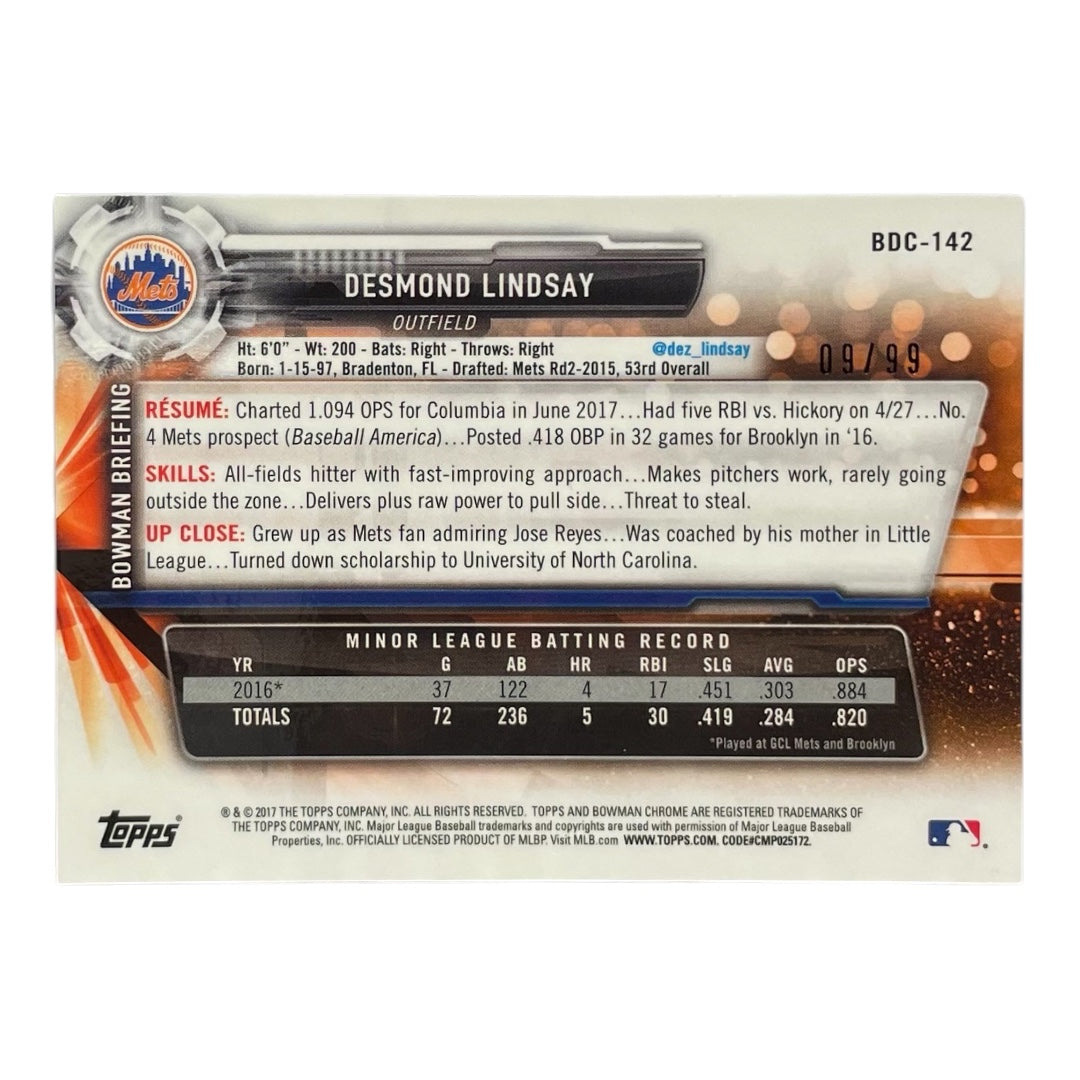 TOPPS MLBカード BOWMAN CHROME DESMOND LINDSAY METS /99 #BDC-142 中古 IT2