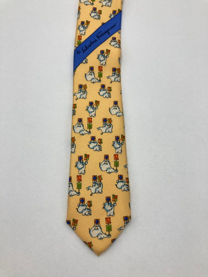 Salvatore Ferragamo サルヴァトーレ フェラガモ アニマル ゾウ柄 ネクタイ シルク100％ 中古 D4