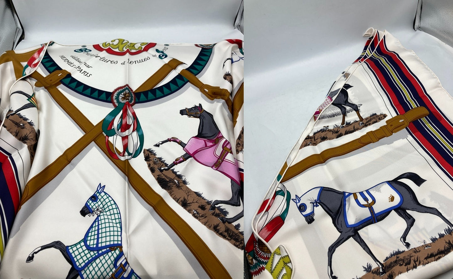 HERMES エルメス トライアングルジェアン Couvertures et tenues de Jour スカーフ 中古 D4