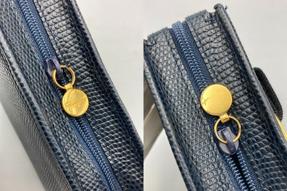 Salvatore Ferragamo フェラガモ ヴァラリボン リザード調 型押しレザー ポーチ 223057 中古 D4