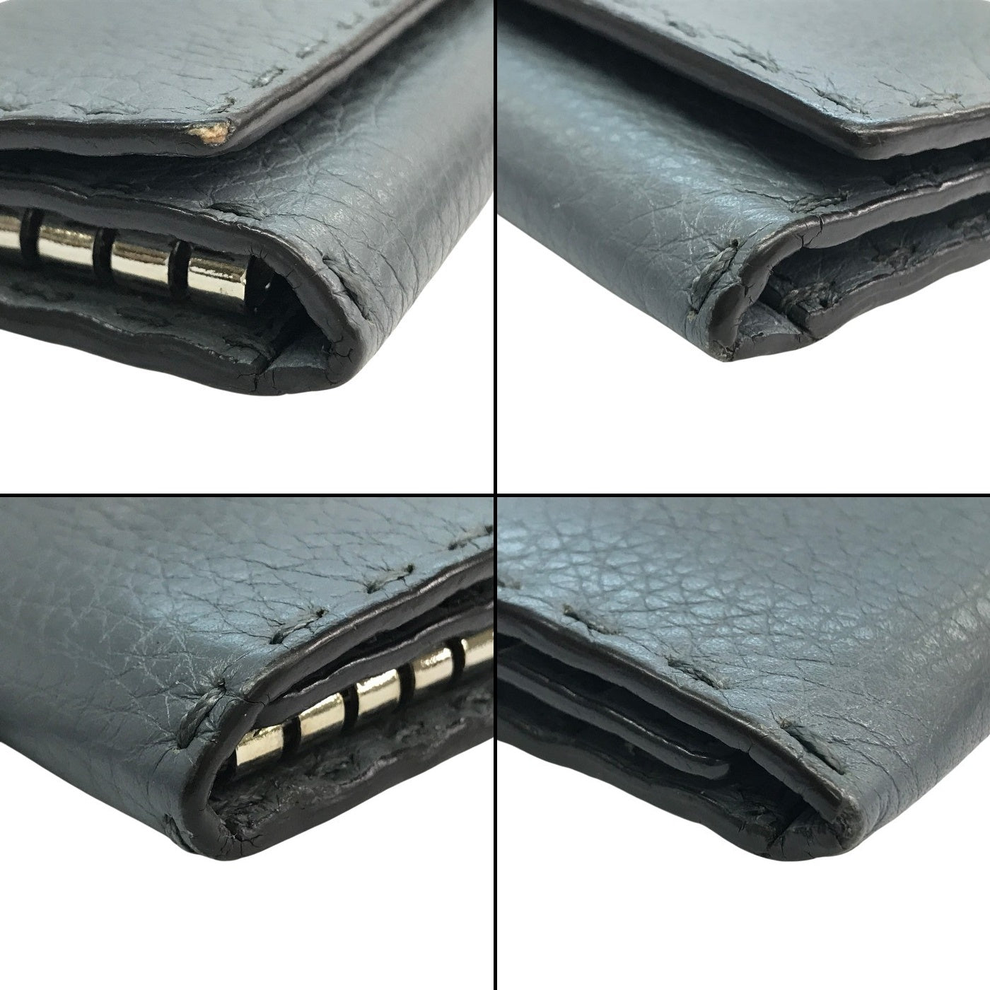 FENDI フェンディ セレリア 6連キーケース ユニセックス selleria レザー ステッチ 無地 ブルーグレー 中古 T1