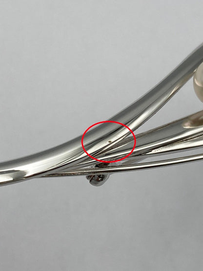 SILVER 6.0mmパール 3連 ブローチ リーフ 中古 D4