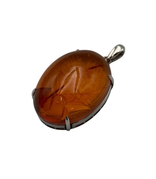 琥珀 インタリオ ペンダントトップ フラワー 中古 D4