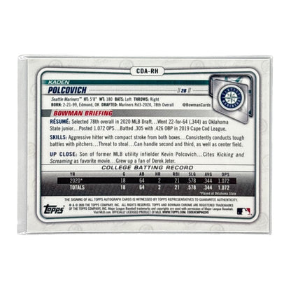 TOPPS MLBカード BOWMAN CHROME 1ST KADEN POLCOVICH SEATTLE MARINERS /250 #CDA-RH 中古 IT1
