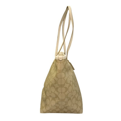 COACH コーチ トートバッグ レディース PVCシグネチャー ジップ ショルダー 通勤 ライトカーキ/ホワイト F34104 中古 T1