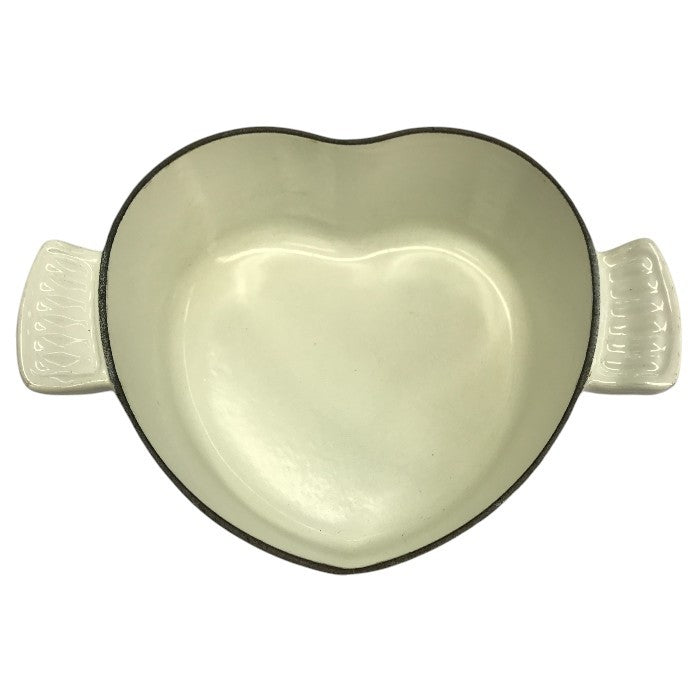 LE CREUSET ル・クルーゼ ココットダムール 両手鍋 2L ハート型 蓋付き 鋳物 ホーロー IH対応 ホワイト 中古 T1