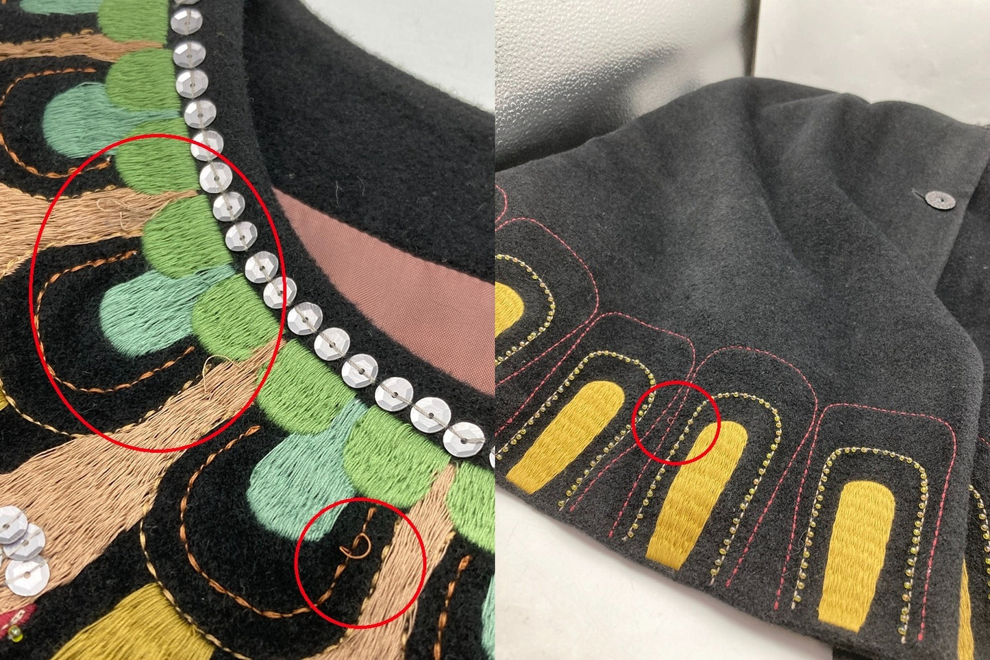 jocomomola ホコモモラ 刺繍 ビーズ ワンピース サイズ40 ブラック 中古 D4