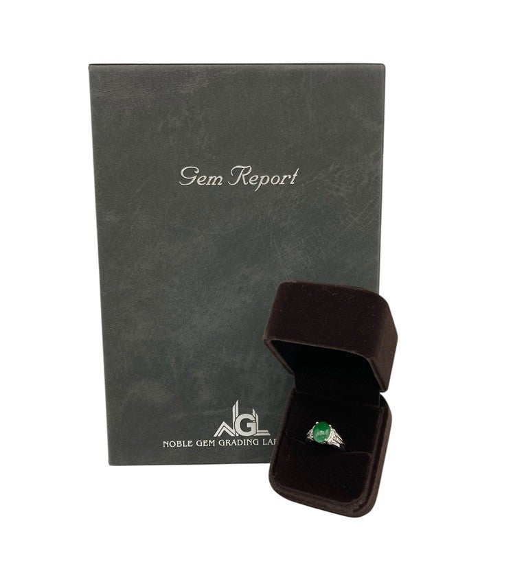 Pt900 ヒスイ(翡翠)3.03ct ダイヤ0.16ct リング 12号 中古 D4