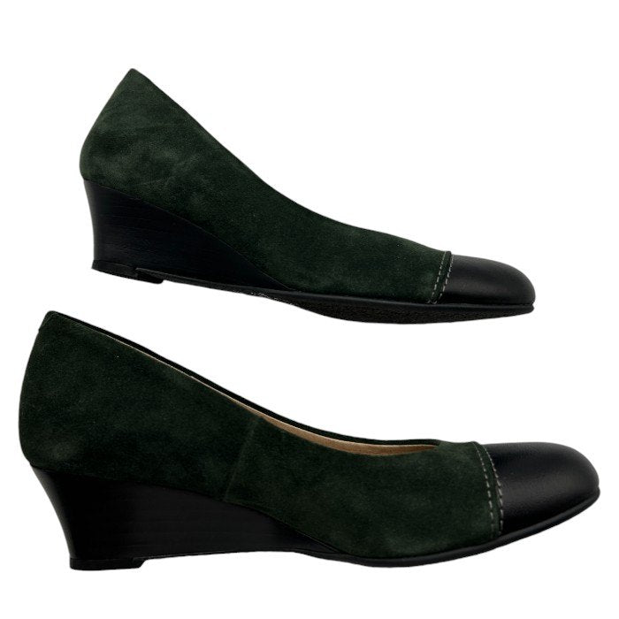 ing イング レザー スエード パンプス 22.5cm EE 本革 靴 シューズ グリーン ブラック 中古 W４
