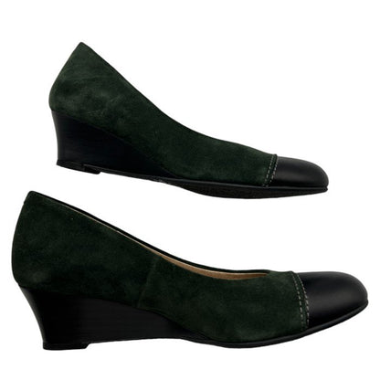 ing イング レザー スエード パンプス 22.5cm EE 本革 靴 シューズ グリーン ブラック 中古 W４