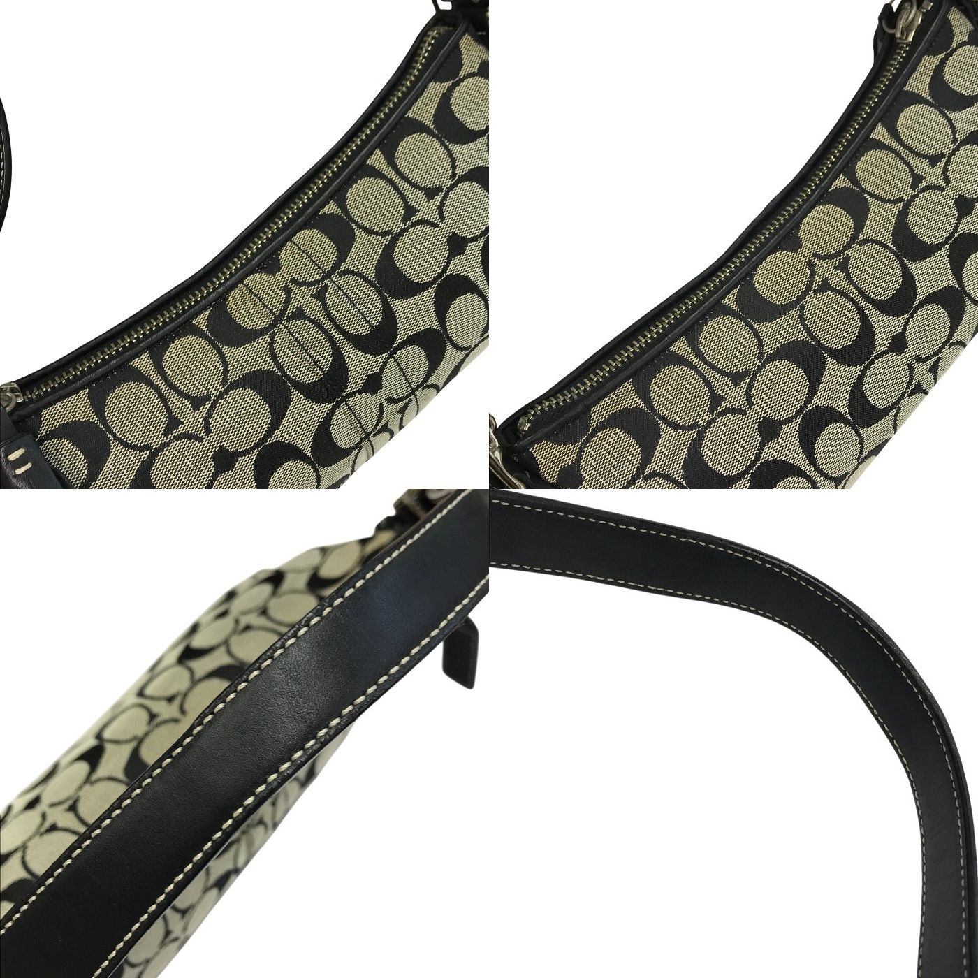 COACH コーチ シグネチャー アクセサリーポーチ レディース ハンドバッグ ショルダー キャンバス ブラック 6371 中古 T1